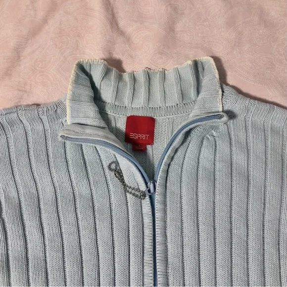 Light Blue Ribbed Zip-Up - Picture 2 of 4